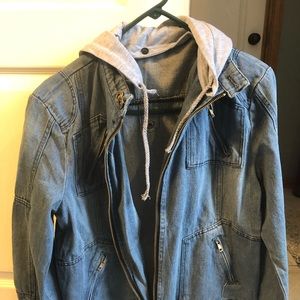 Zip Up Jean Jacket with Hood